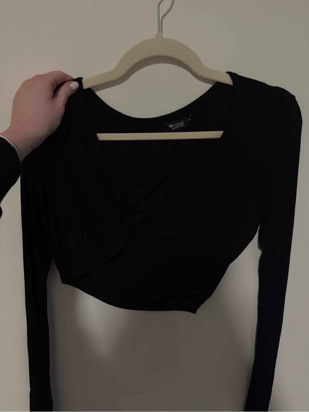 Michael Lauren Jory Twist-Front Long Sleeve Crop Top